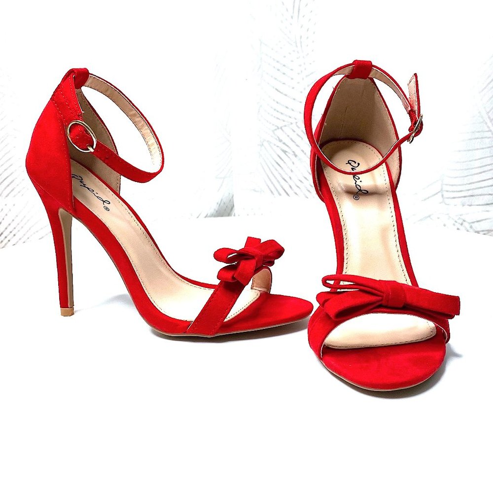 NWT Red Faux Suede Ankle Strap w/ Bow